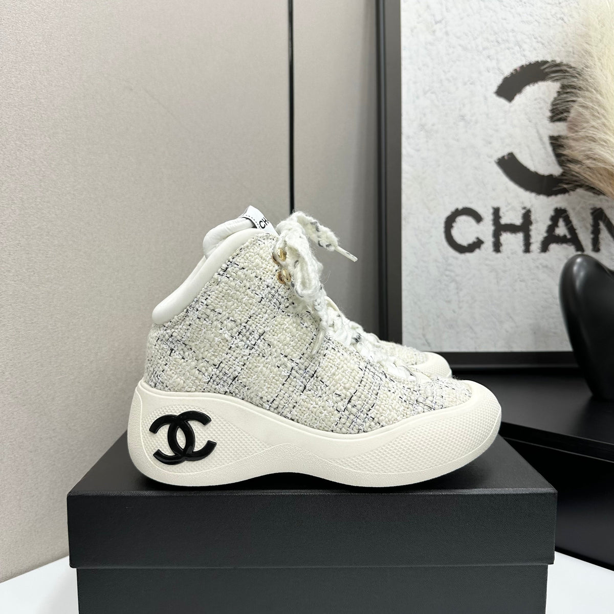 CC 26s High Top Sneakers White Tweed Calfskin 135147