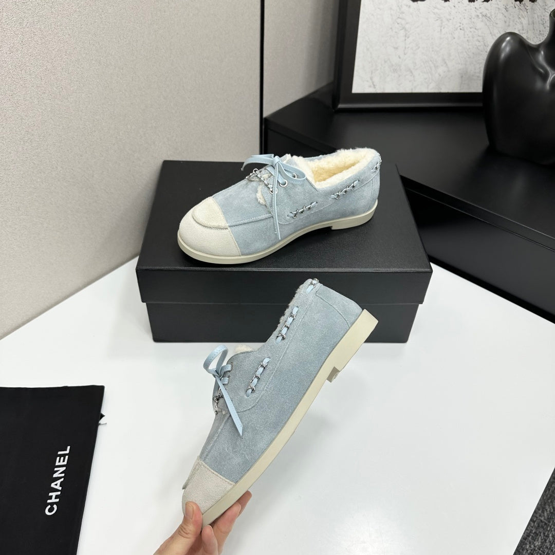 CC 26s Loafers Flat Light Blue Suede Leather Fur 109157