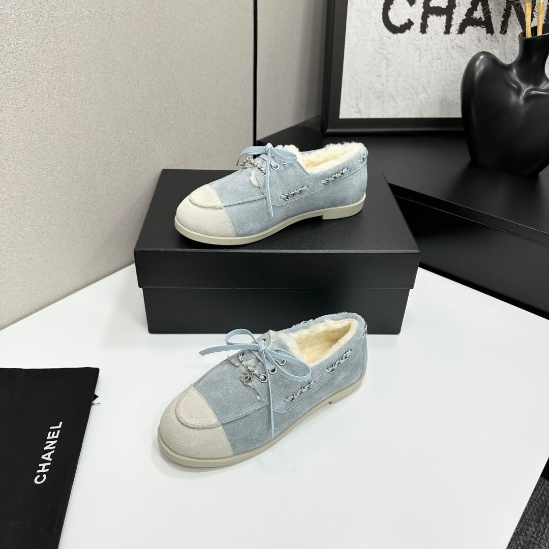 CC 26s Loafers Flat Light Blue Suede Leather Fur 109157