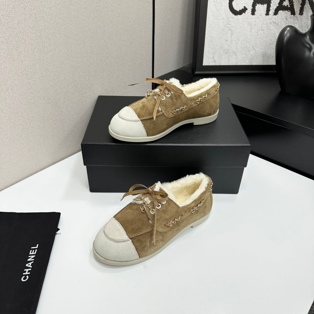 CC 26s Loafers Flat Brown Suede Leather Fur 109158