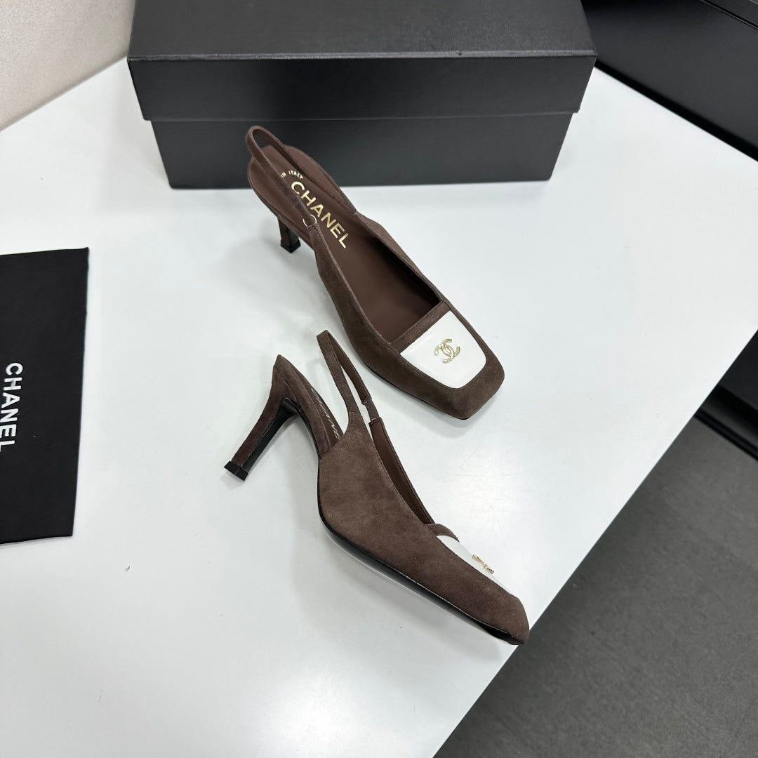 CC Block Slingback Coffee White Suede 743249