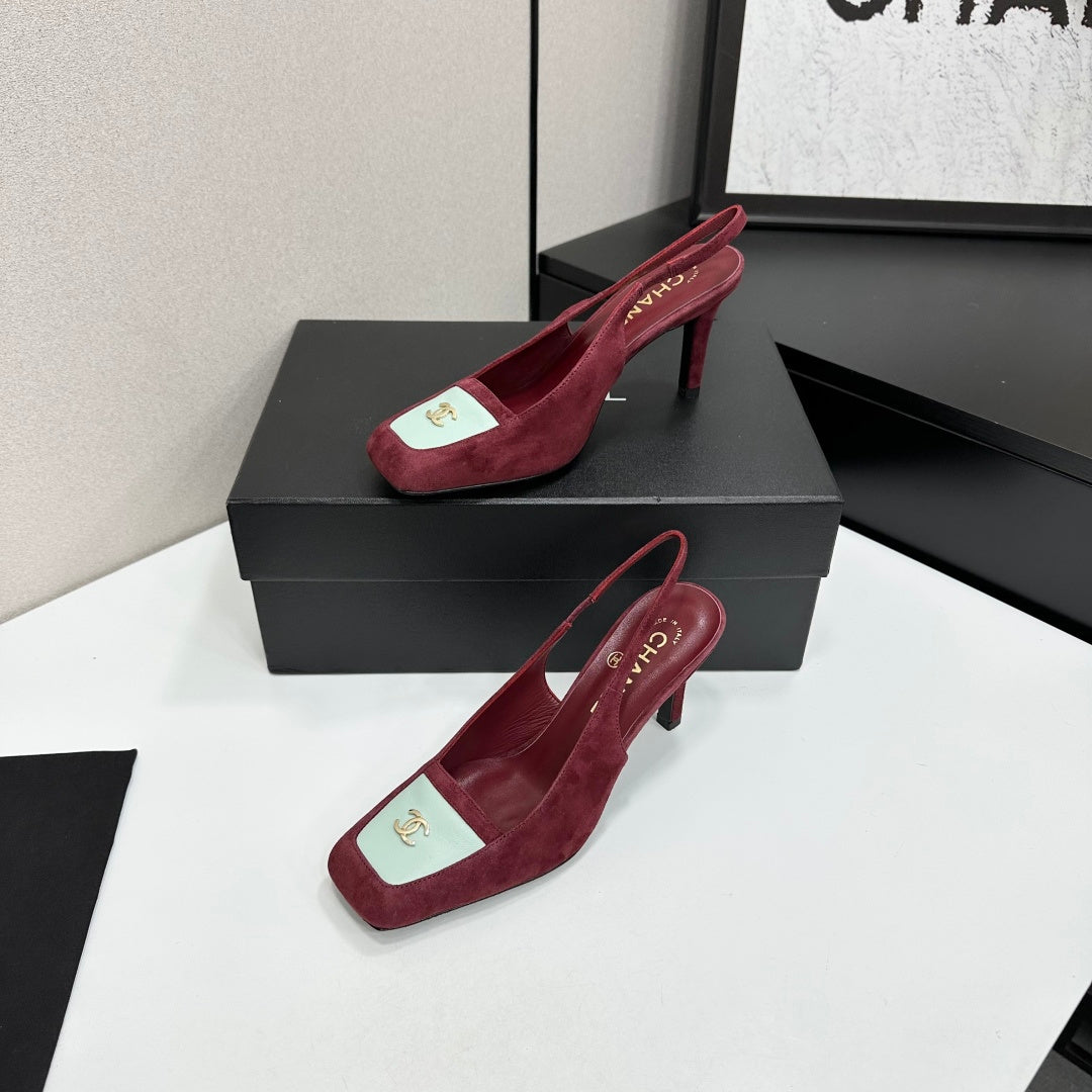 CC Block Slingback Burgundy Red White Suede 743250