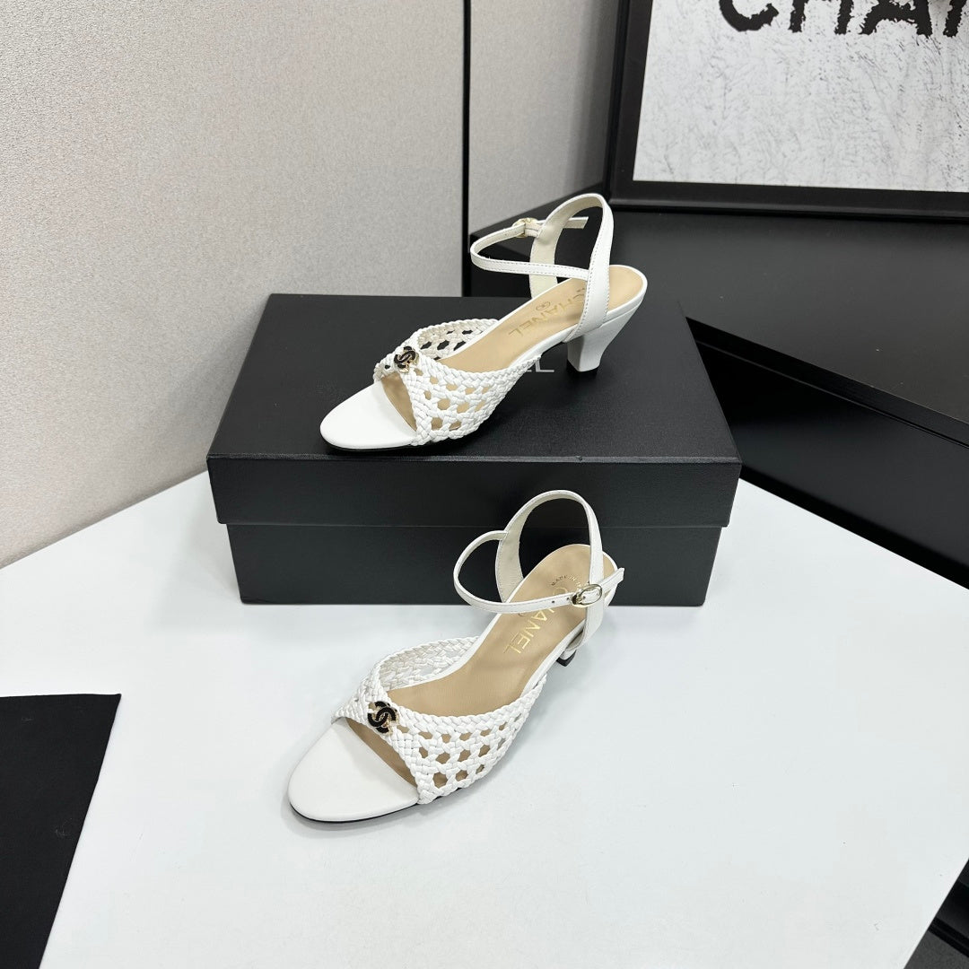 CC Openwork Sandals White Woven Sheepskin 743267