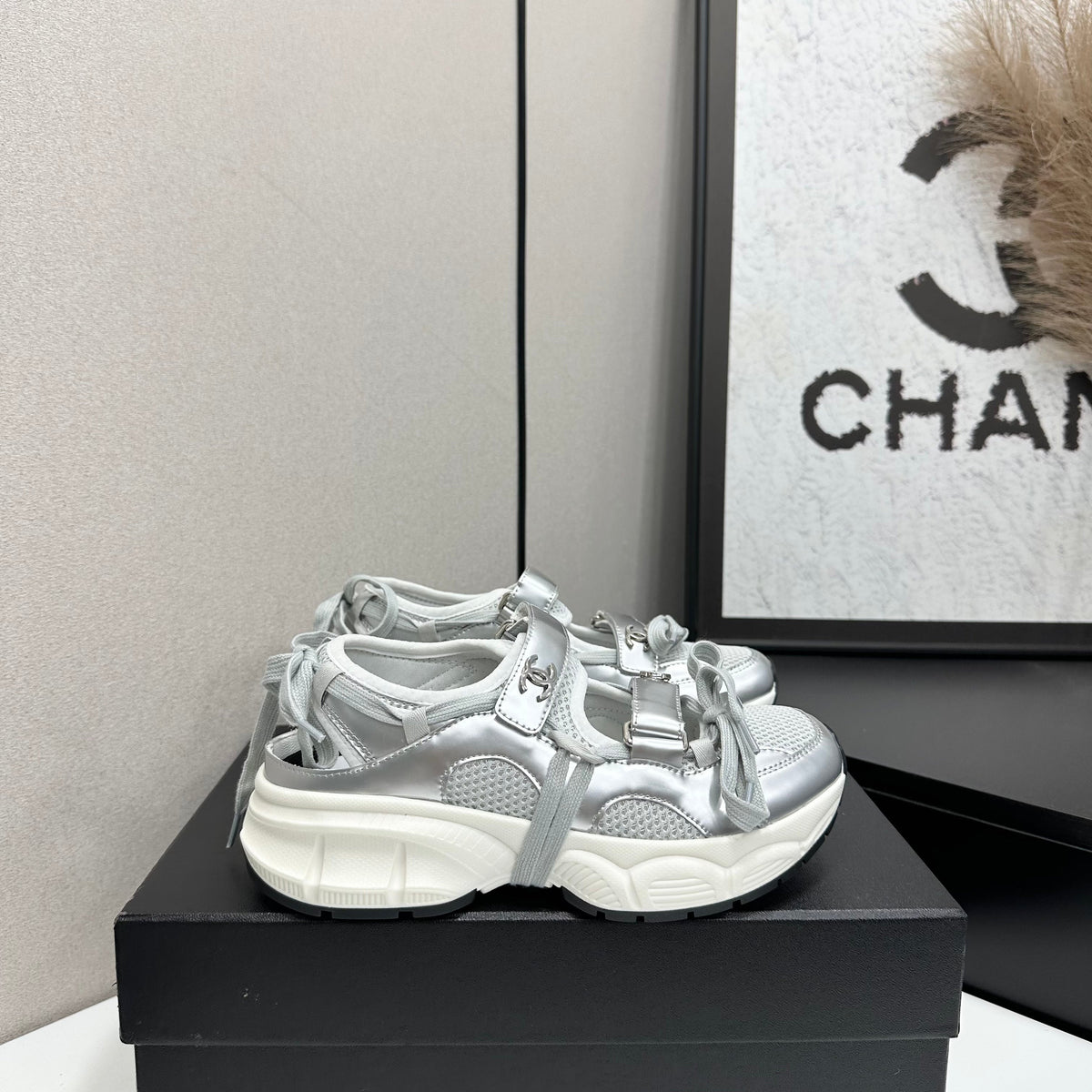 CC 26s Strappy Sneakers Silver Fabric Calfskin 135667