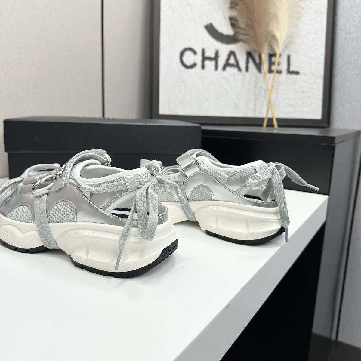 CC 26s Strappy Sneakers Silver Fabric Calfskin 135667