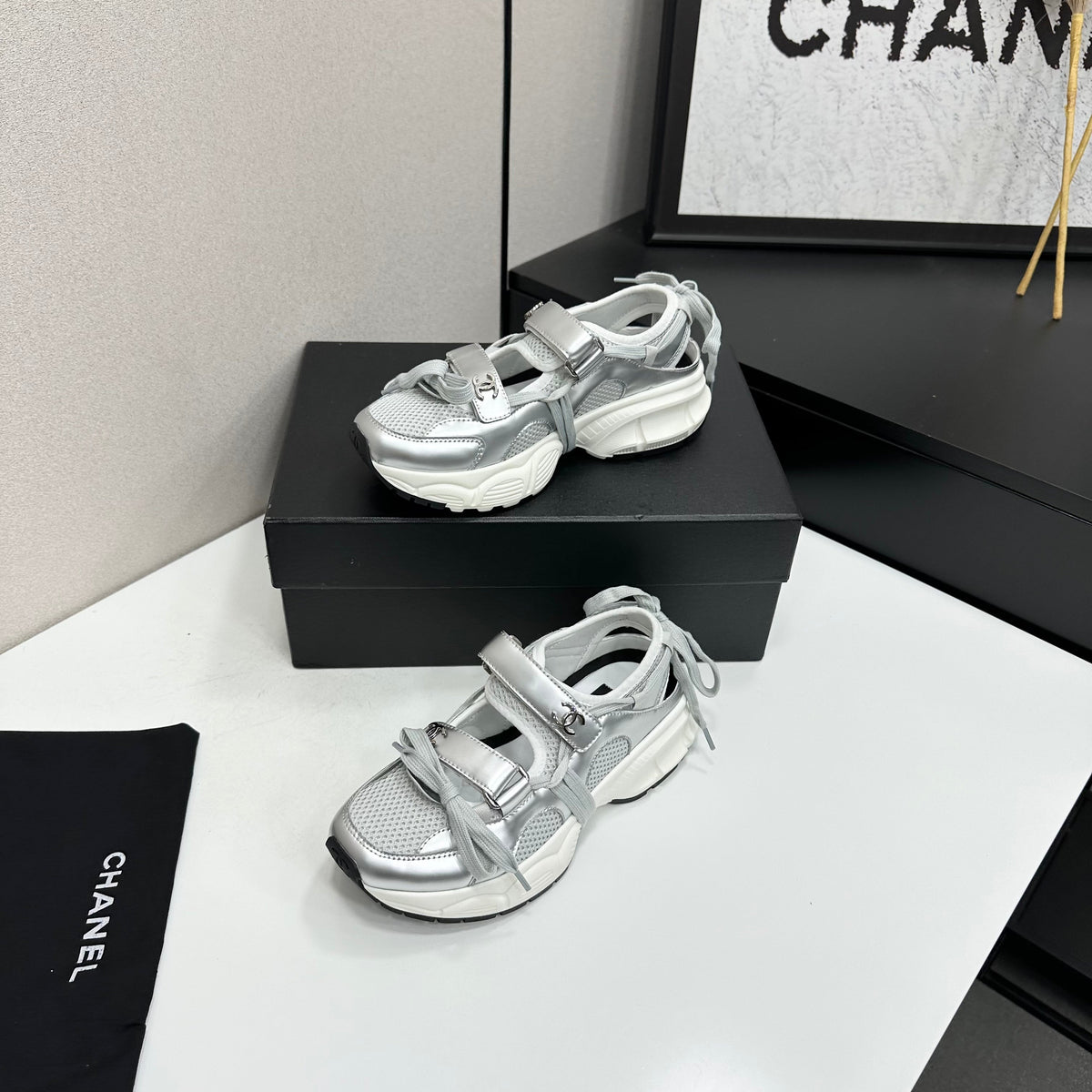 CC 26s Strappy Sneakers Silver Fabric Calfskin 135667