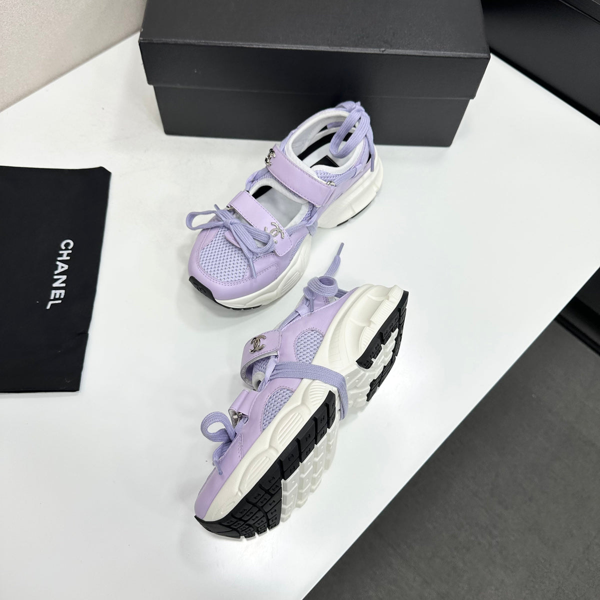 CC 26s Strappy Sneakers Purple Fabric Calfskin 135669