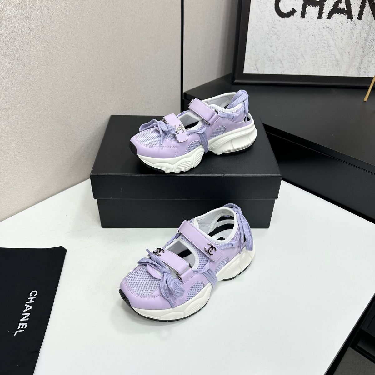 CC 26s Strappy Sneakers Purple Fabric Calfskin 135669