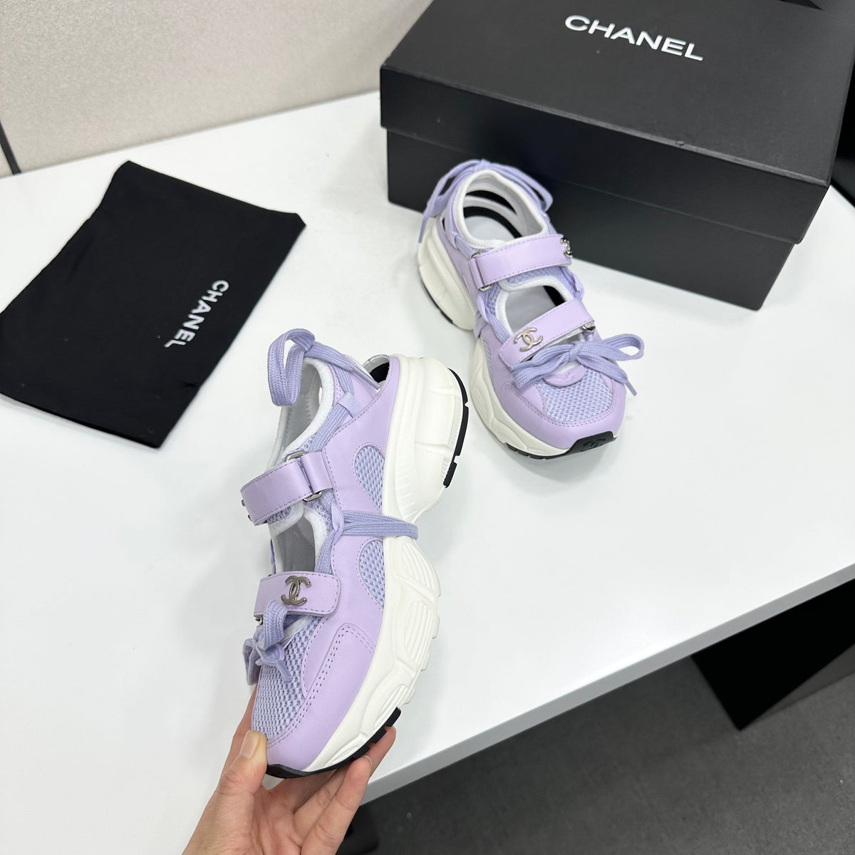 CC 26s Strappy Sneakers Purple Fabric Calfskin 135669