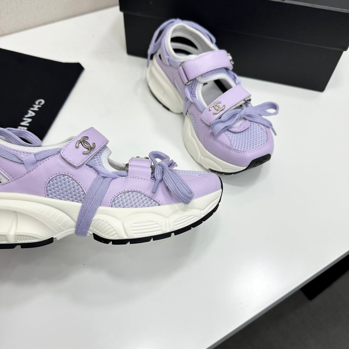 CC 26s Strappy Sneakers Purple Fabric Calfskin 135669