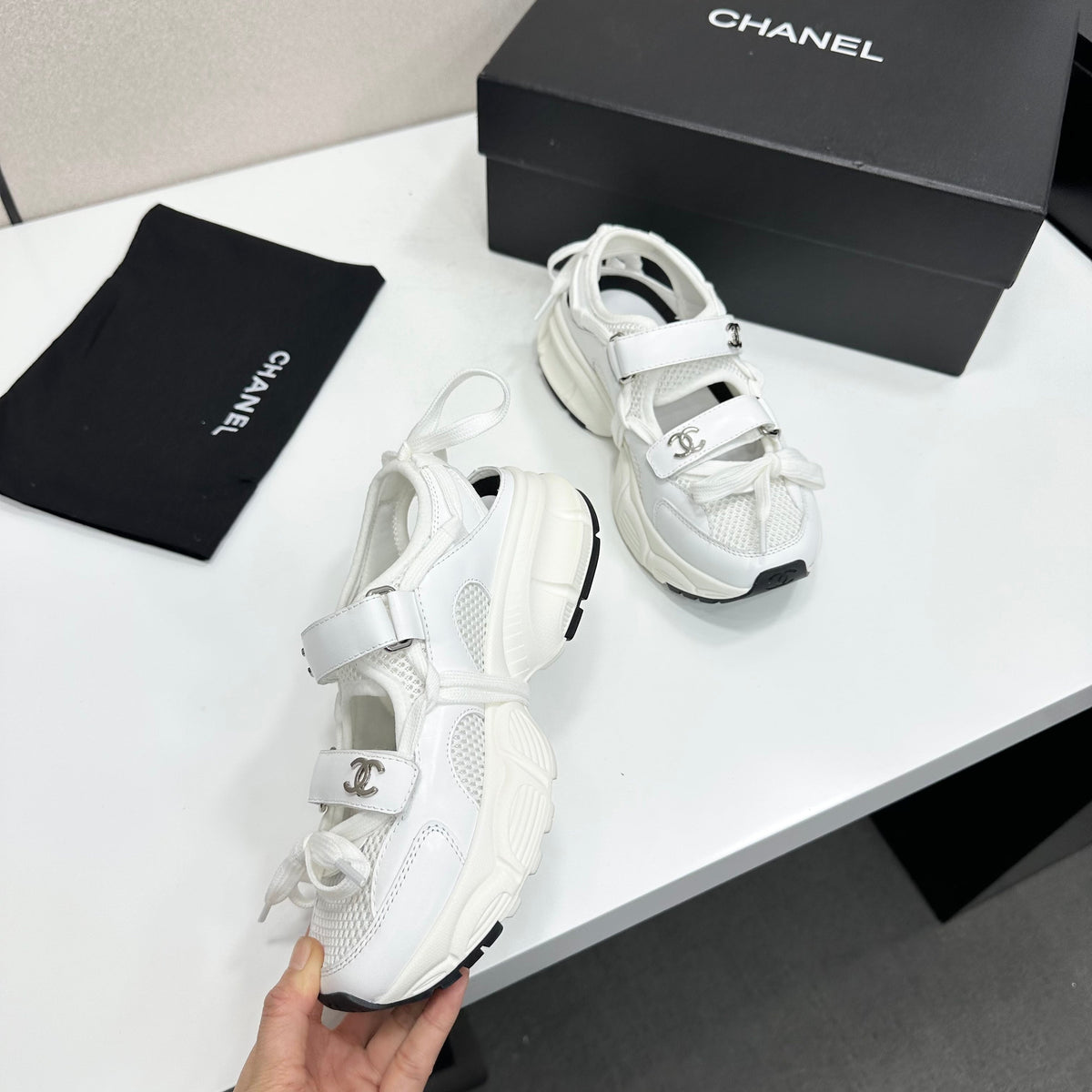 CC 26s Strappy Sneakers White Fabric Calfskin 135670