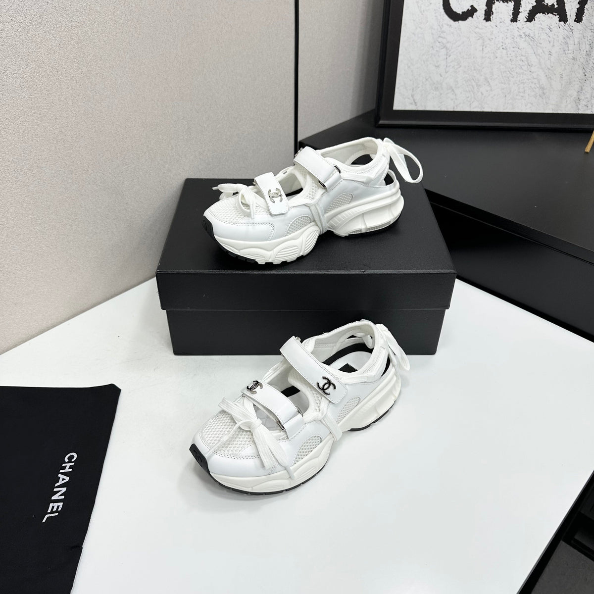 CC 26s Strappy Sneakers White Fabric Calfskin 135670