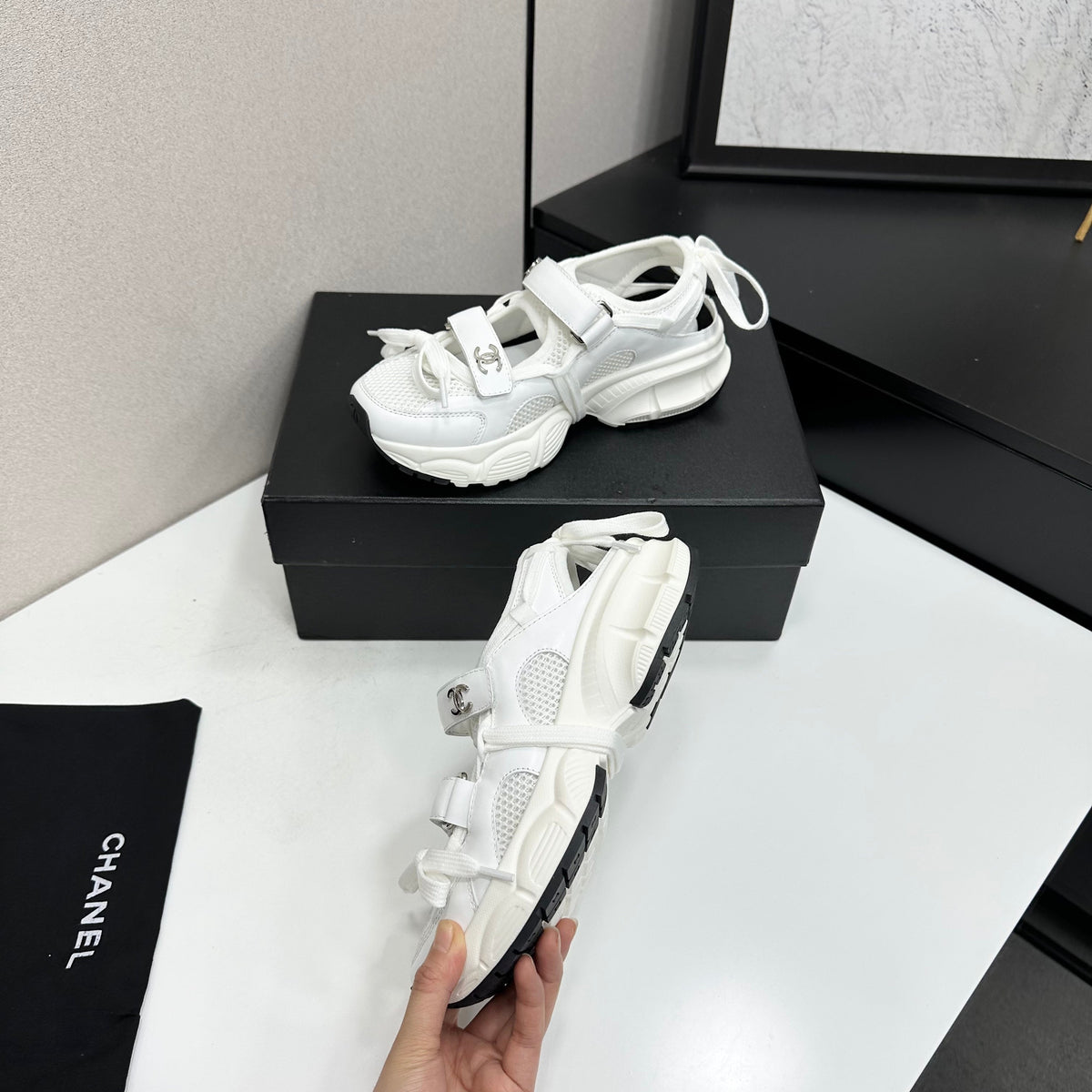 CC 26s Strappy Sneakers White Fabric Calfskin 135670