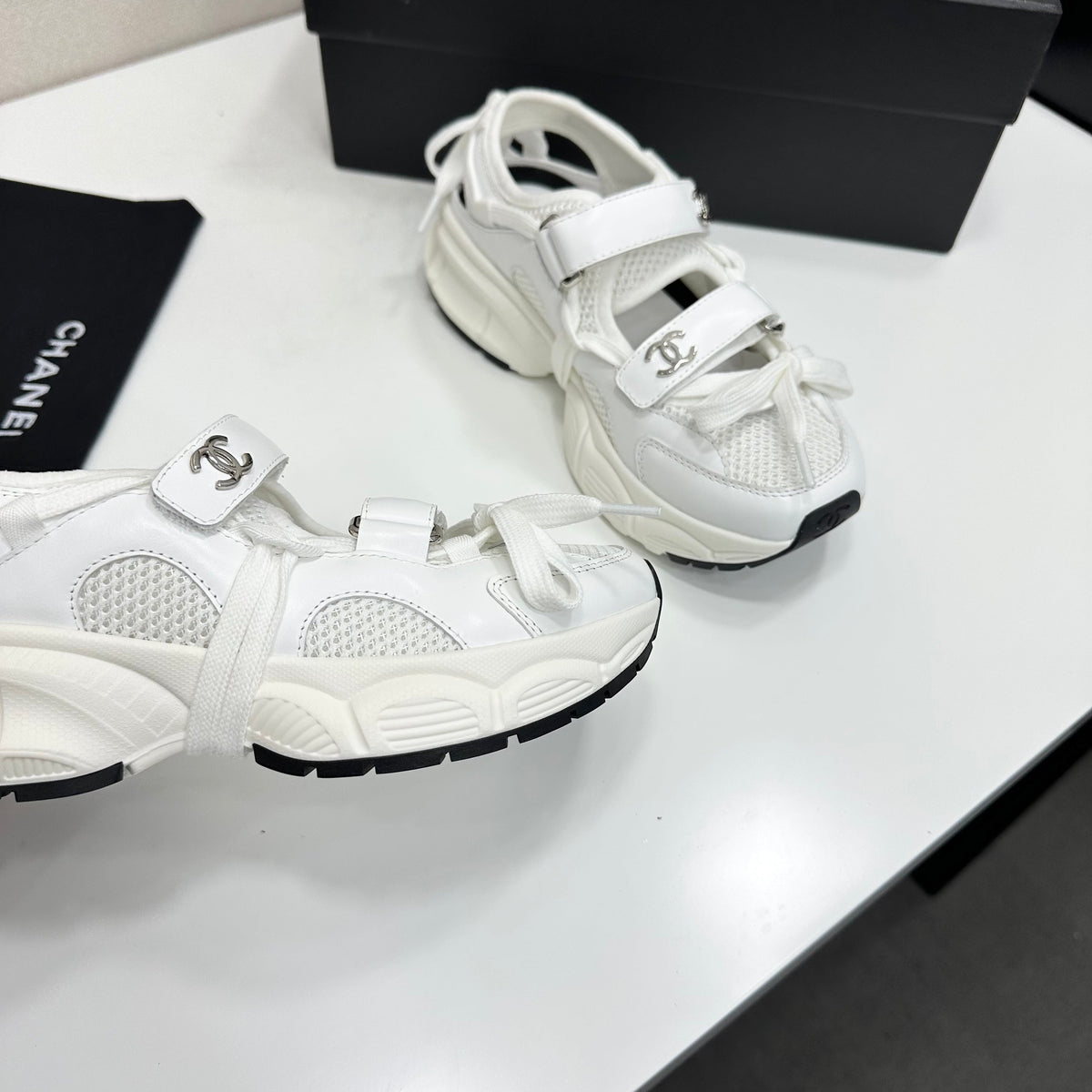CC 26s Strappy Sneakers White Fabric Calfskin 135670