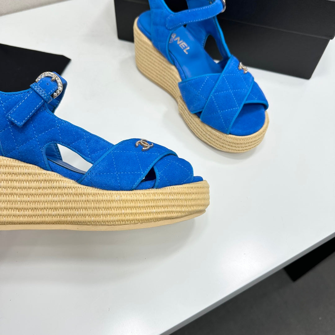 CC 26s Wedge Sandals Blue Suede 925932