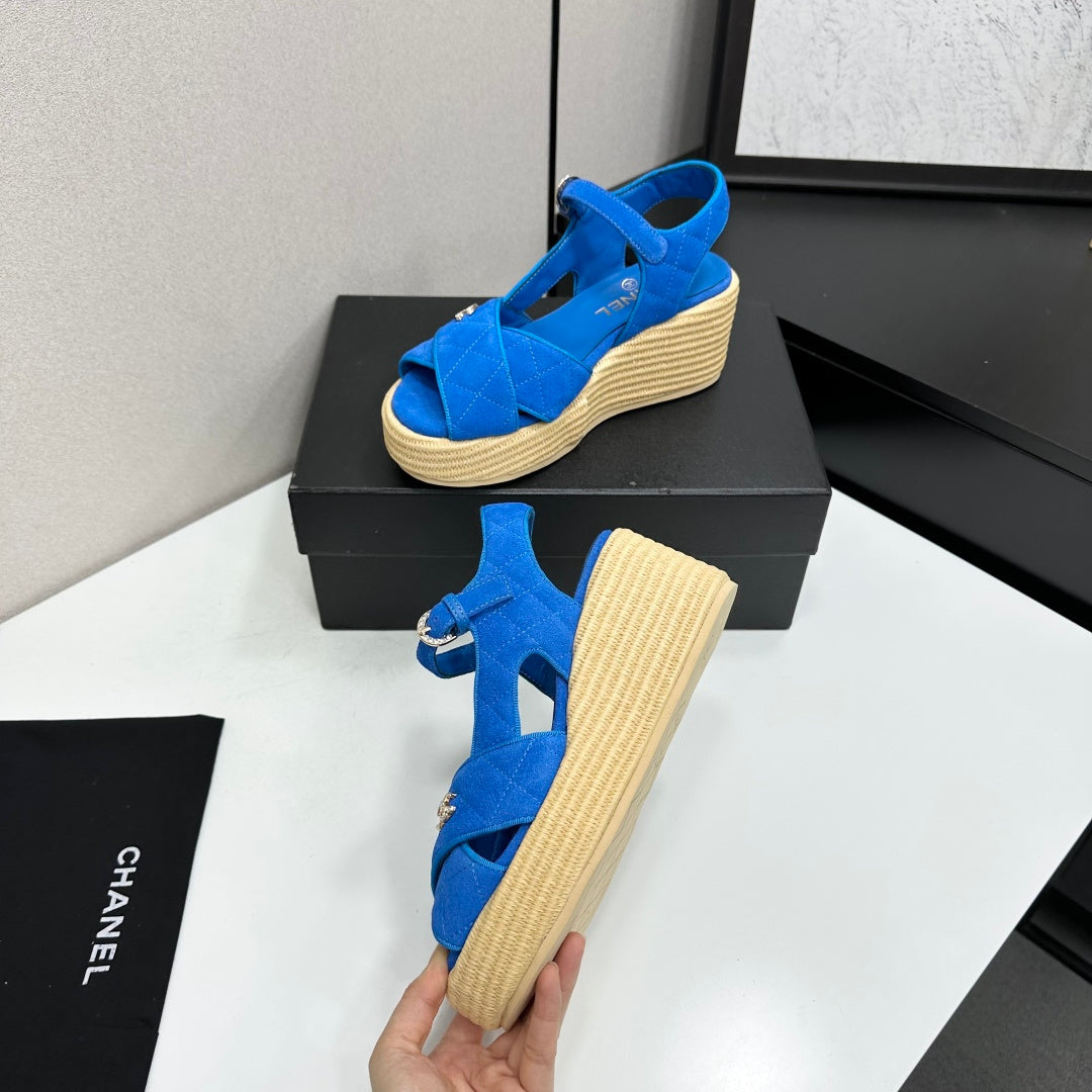 CC 26s Wedge Sandals Blue Suede 925932