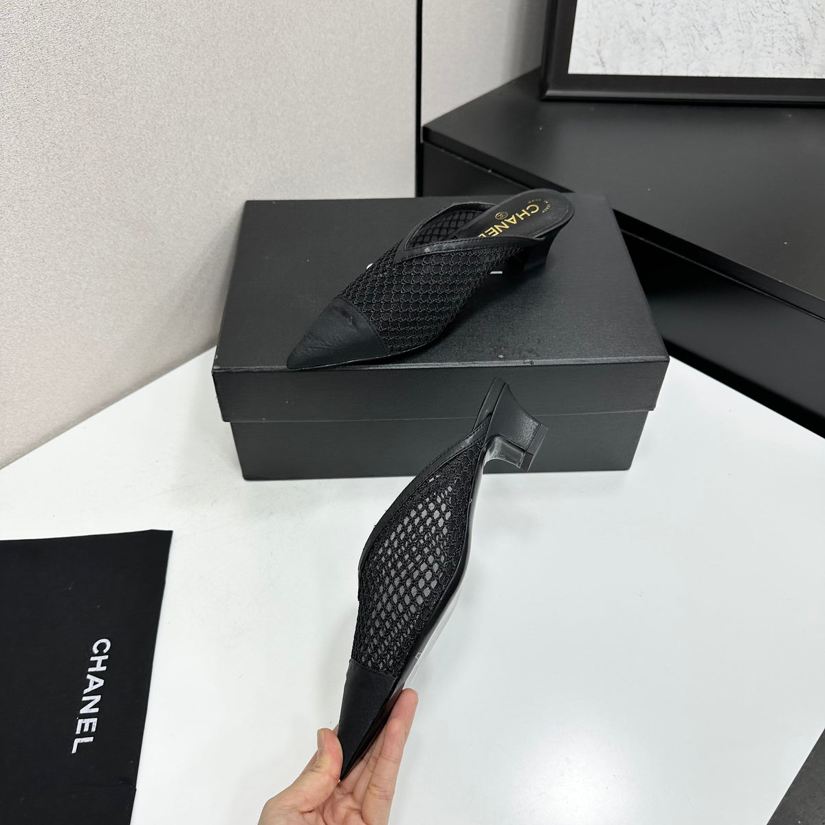 CC 26s Mules Black Mesh Calfskin 135479