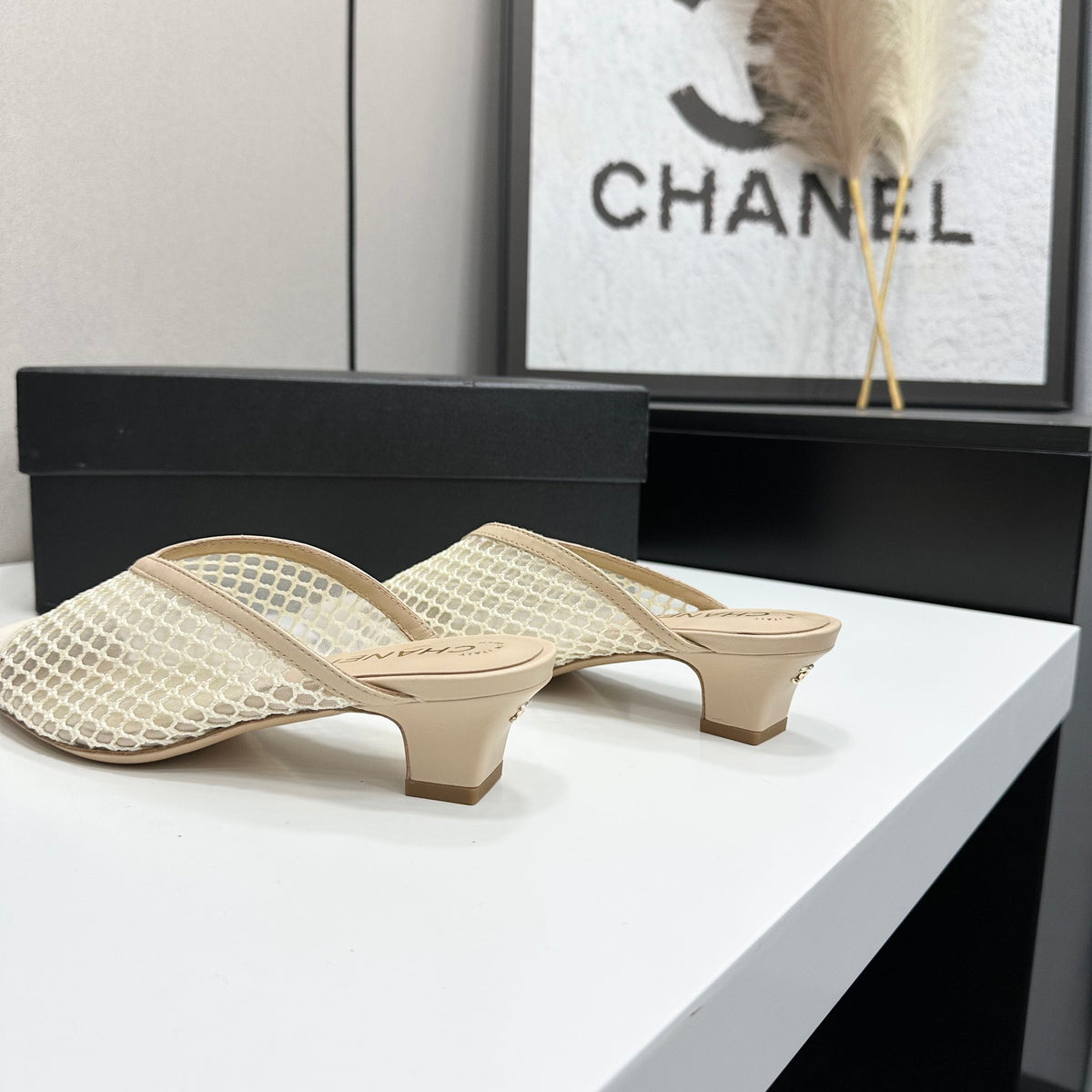 CC 26s Mules Beige Mesh Calfskin 135480