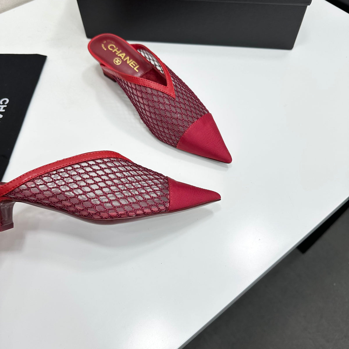 CC 26s Mules Red Mesh Calfskin 135432