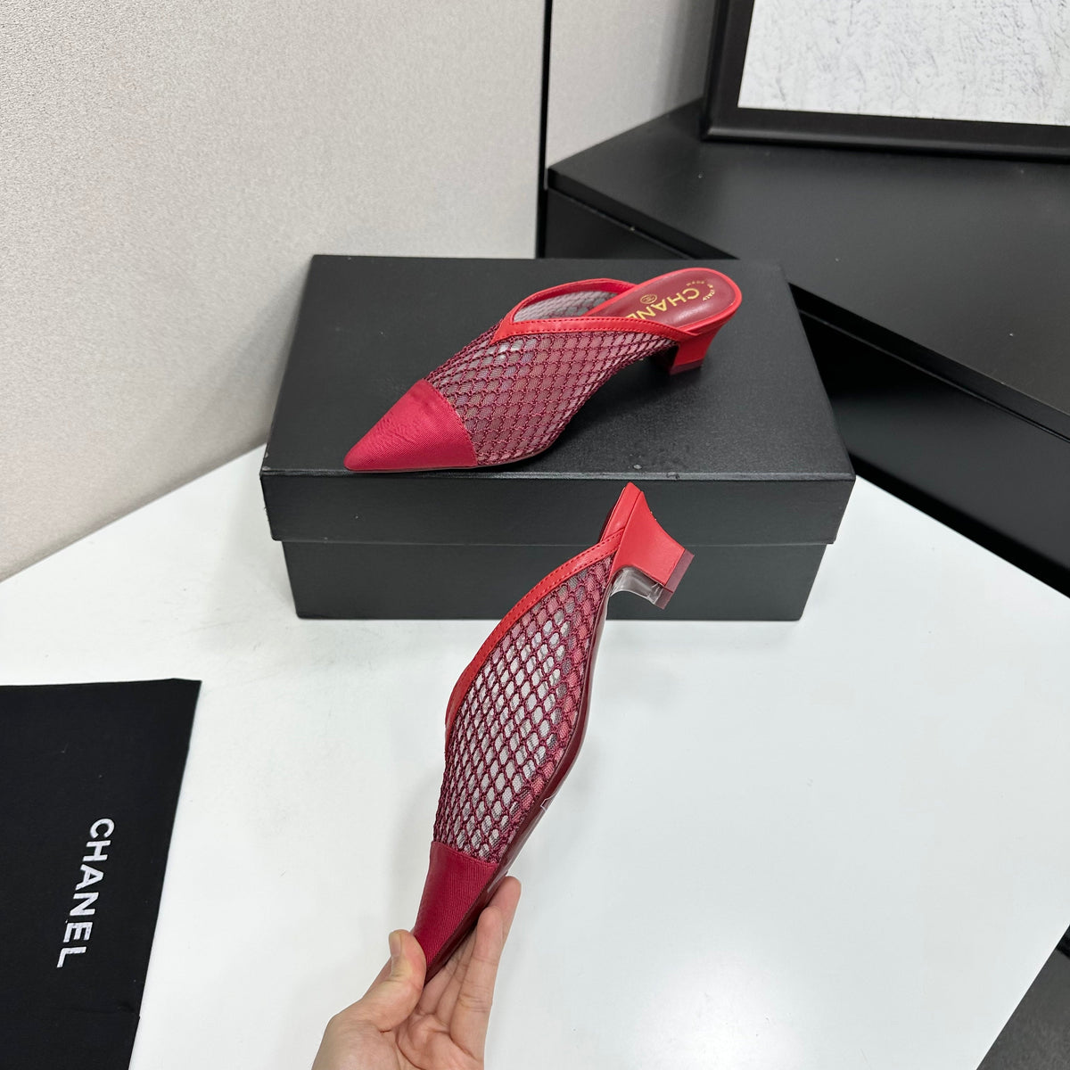 CC 26s Mules Red Mesh Calfskin 135432