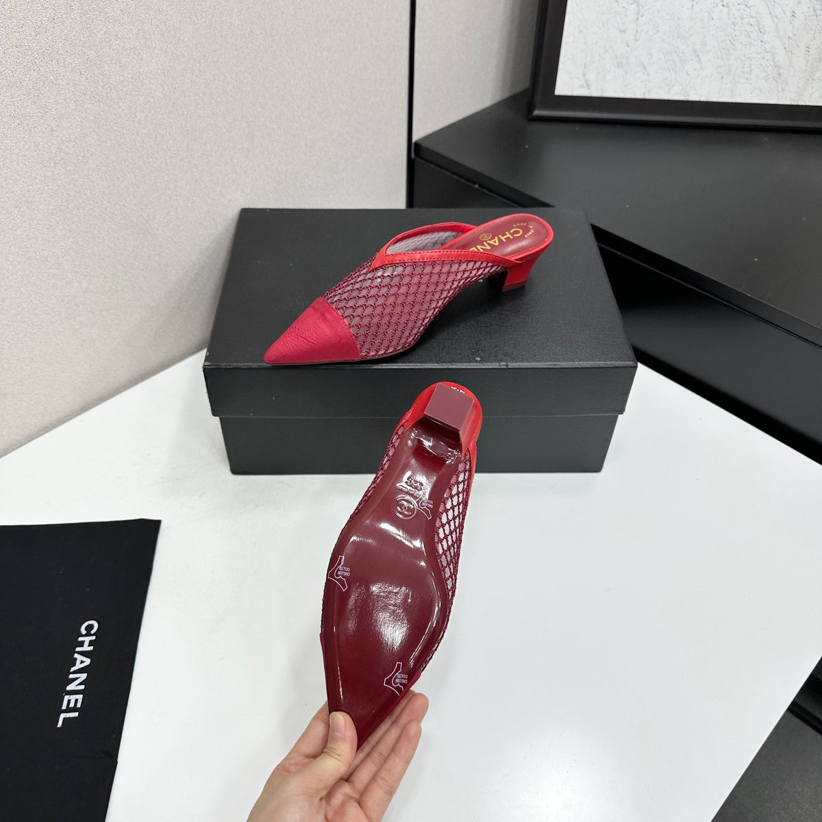 CC 26s Mules Red Mesh Calfskin 135432
