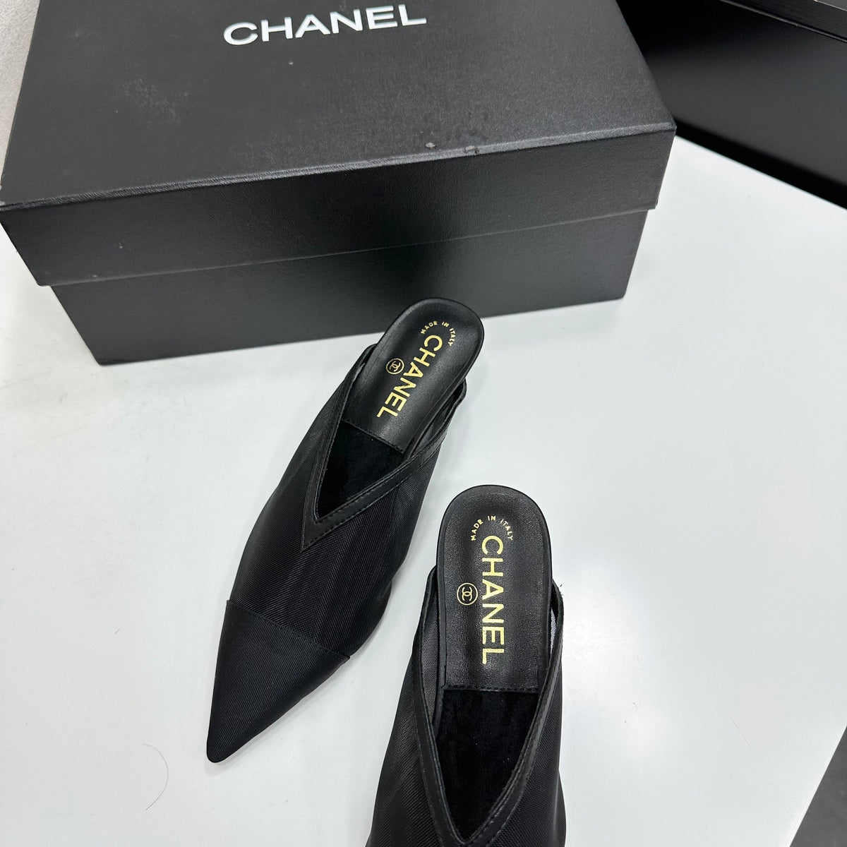 CC 26s Mules Red Fabric Grosgrain Calfskin 135483