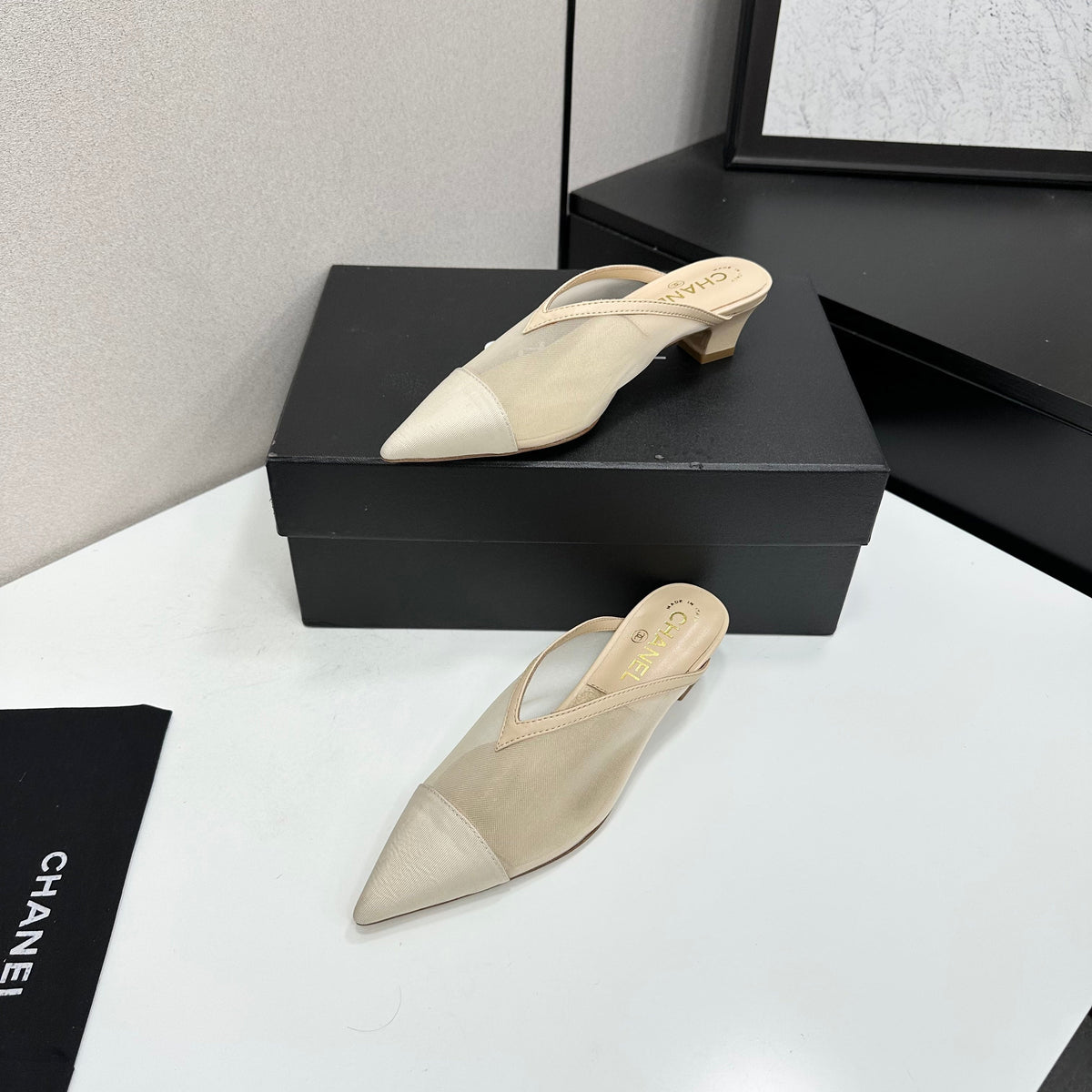 CC 26s Mules Beige Fabric Grosgrain Calfskin 135484