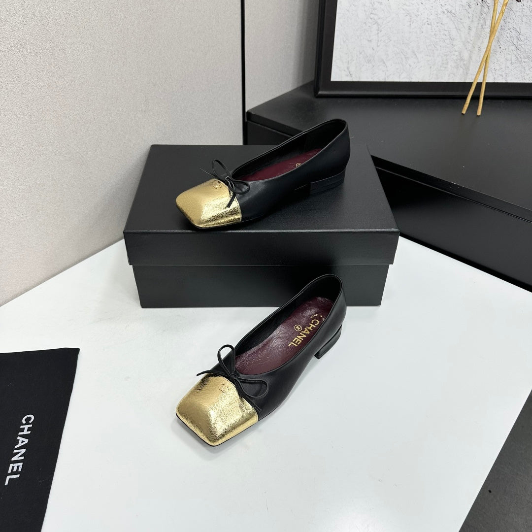 CC 26s Two-tone Ballet Flats Gold Black Sheepskin 986128
