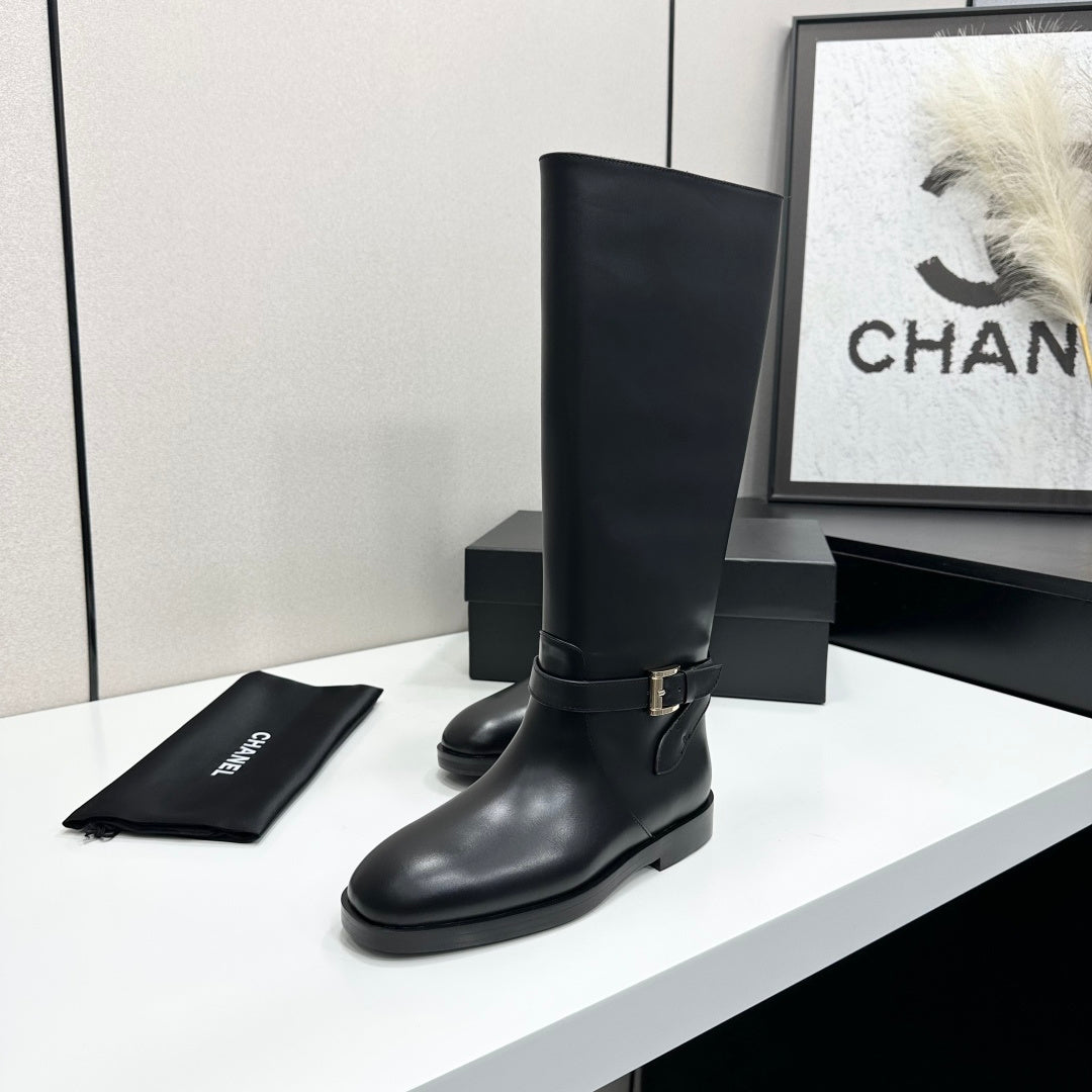 CC 26S Buckle Jumping Boots 3cm Black Leather 109268
