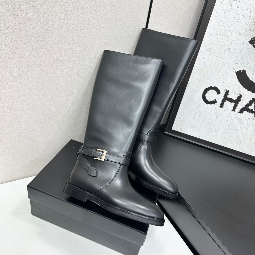CC 26S Buckle Jumping Boots 3cm Black Leather 109268