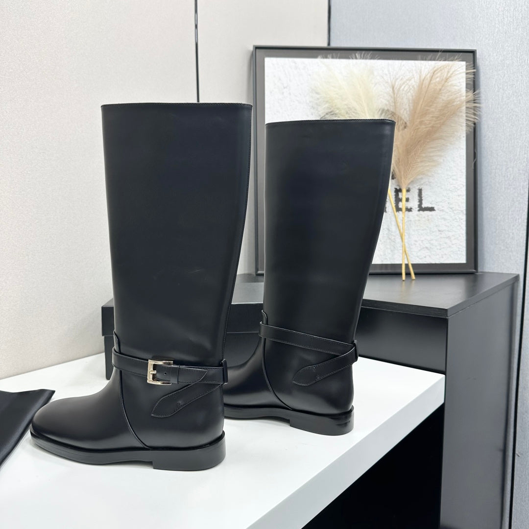 CC 26S Buckle Jumping Boots 3cm Black Leather 109268