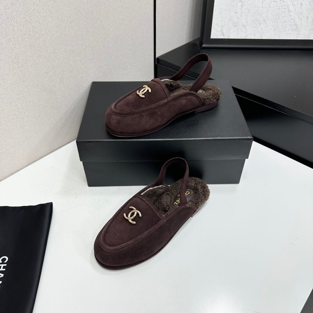 CC 26S Slingback Mules Dark Brown Shearling Suede 147324
