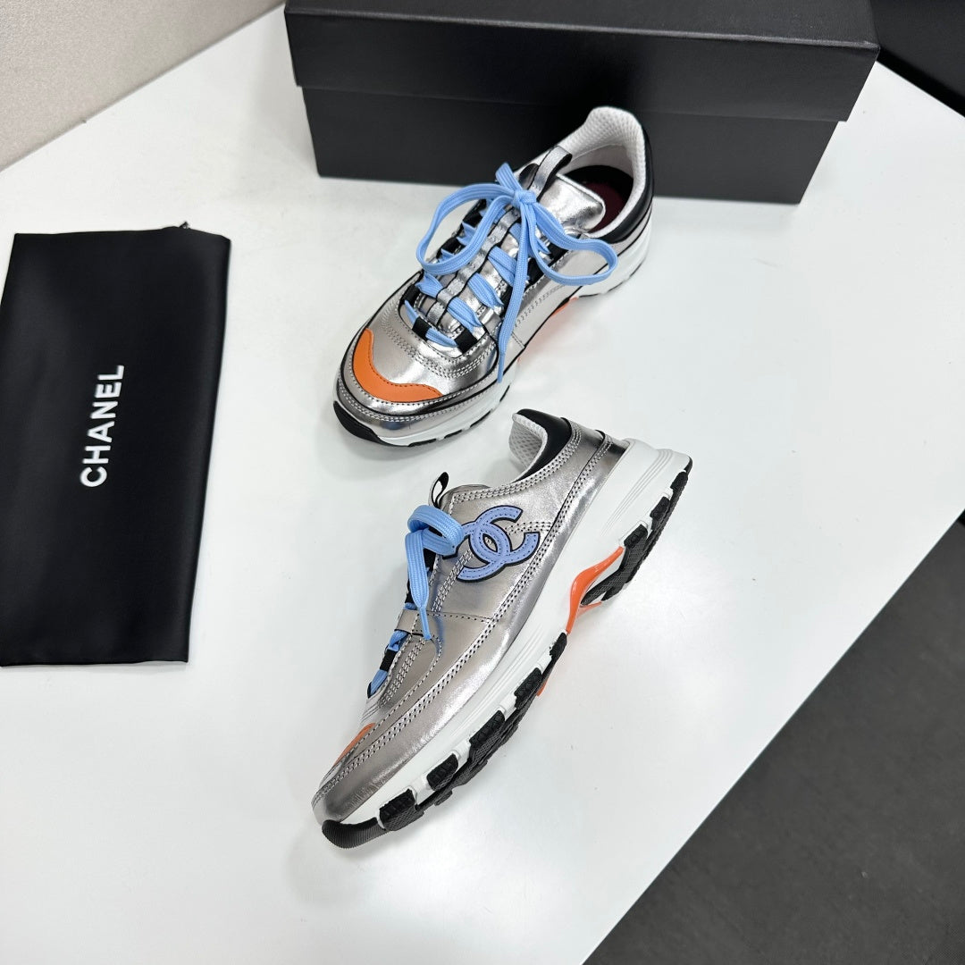 CC 26s Metallic Platform Sneakers Silver Orange Leather 145705