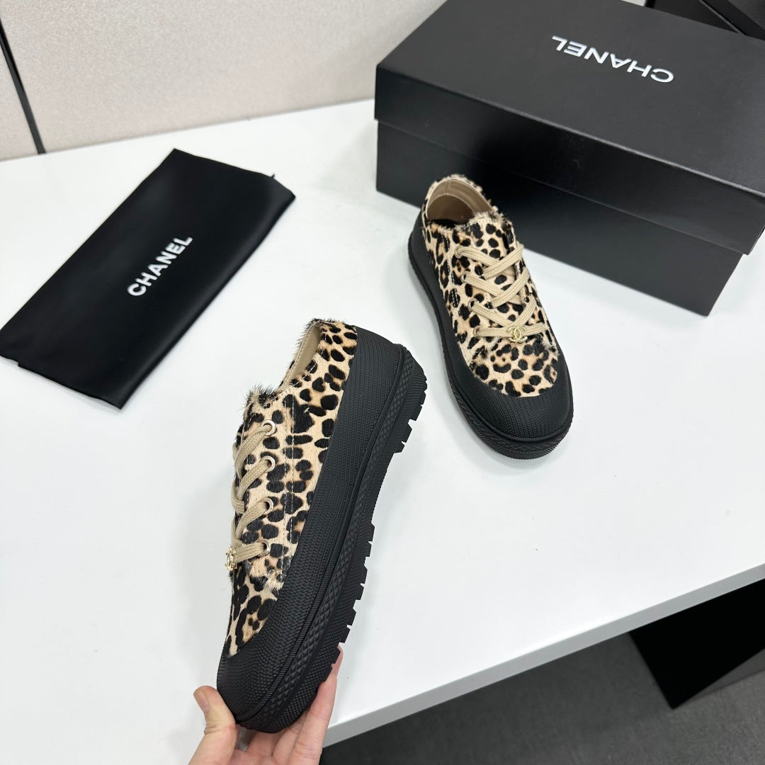 CC 26s Leopard Low Top Sneakers Beige Black Pony Hair 145706