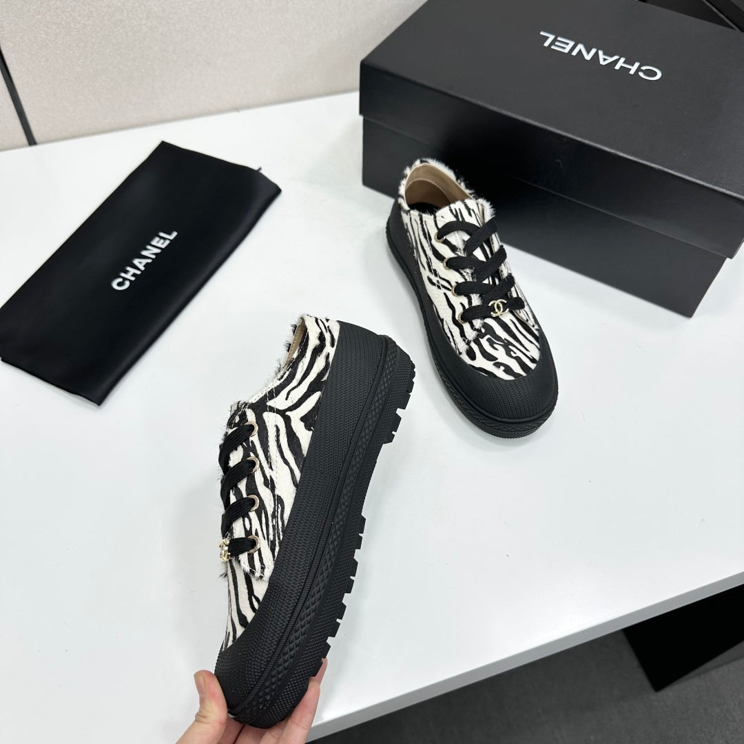 CC 26s Zebra Platform Sneakers Black White Pony Hair 996787