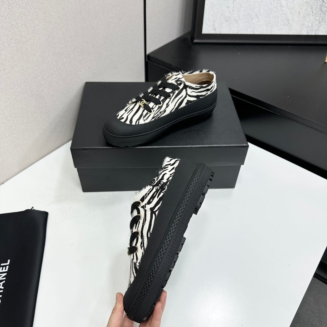 CC 26s Zebra Platform Sneakers Black White Pony Hair 996787
