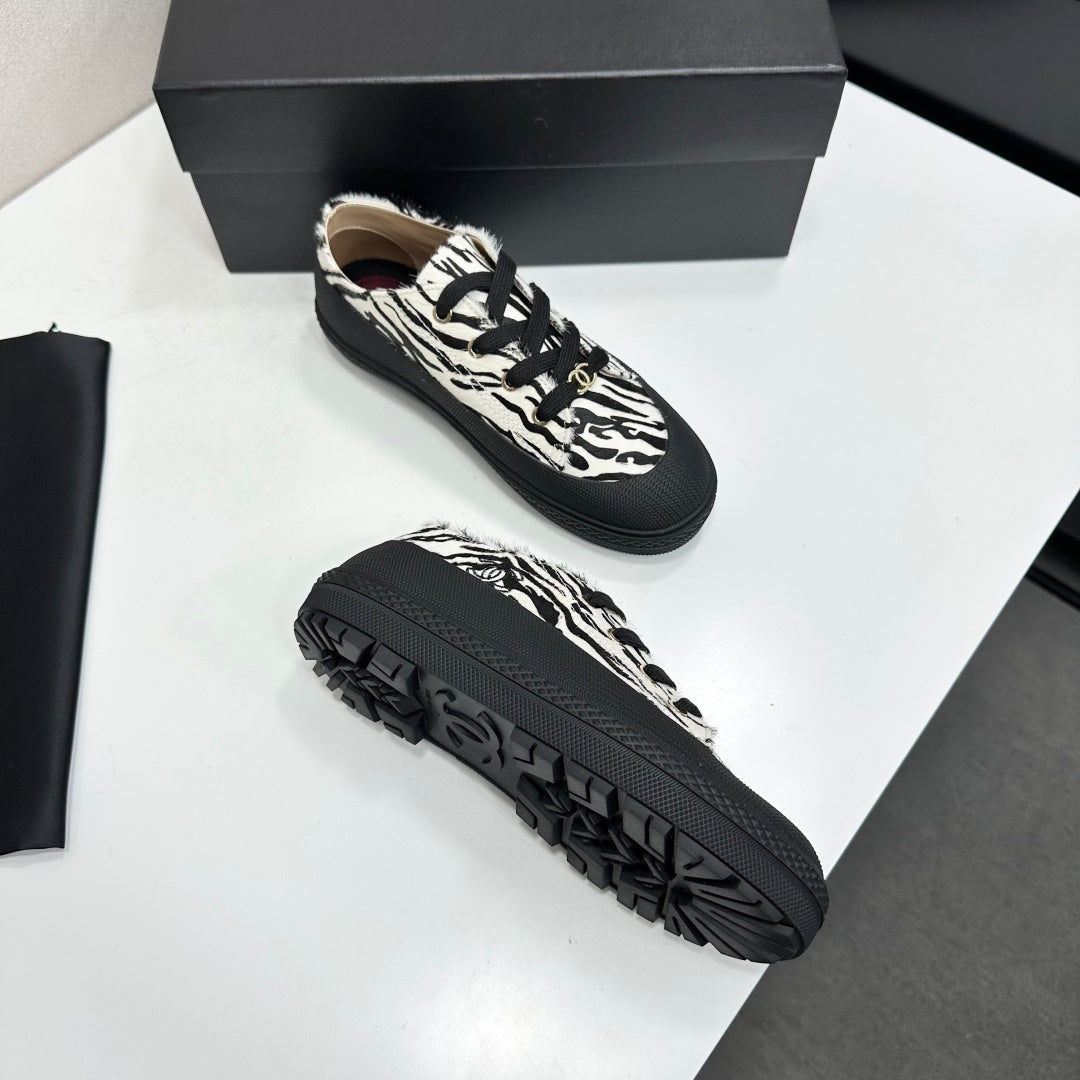 CC 26s Zebra Platform Sneakers Black White Pony Hair 996787