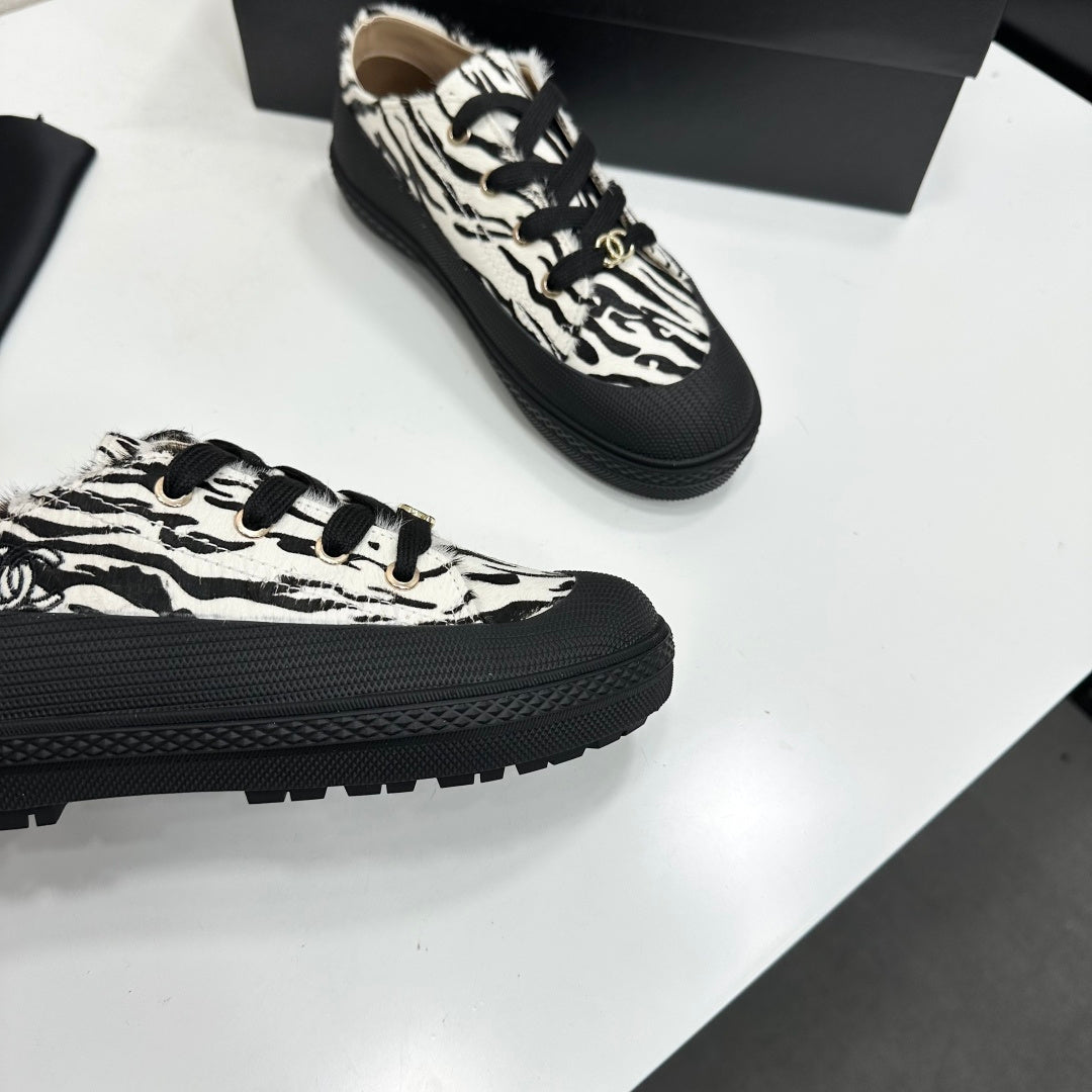 CC 26s Zebra Platform Sneakers Black White Pony Hair 996787