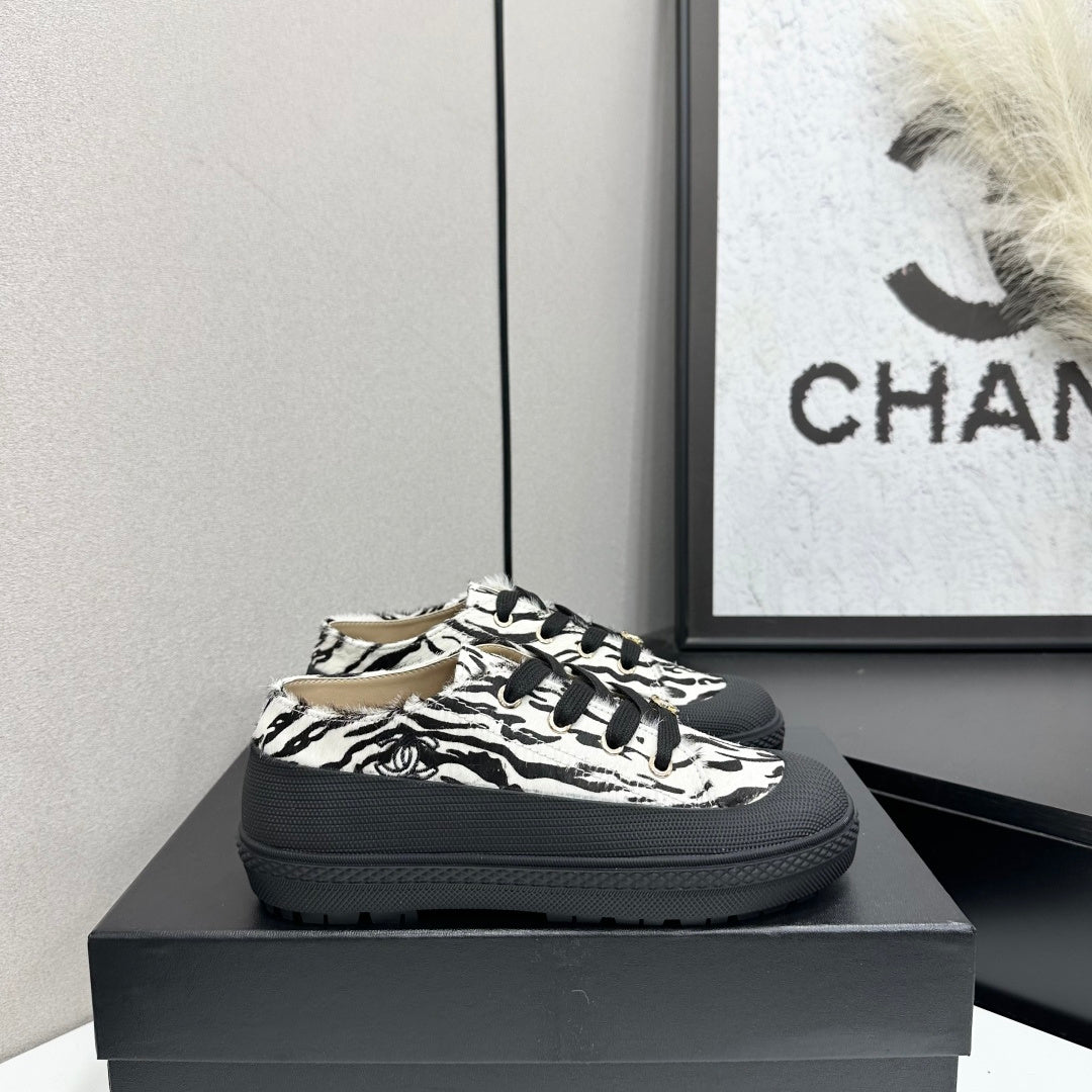 CC 26s Zebra Platform Sneakers Black White Pony Hair 996787