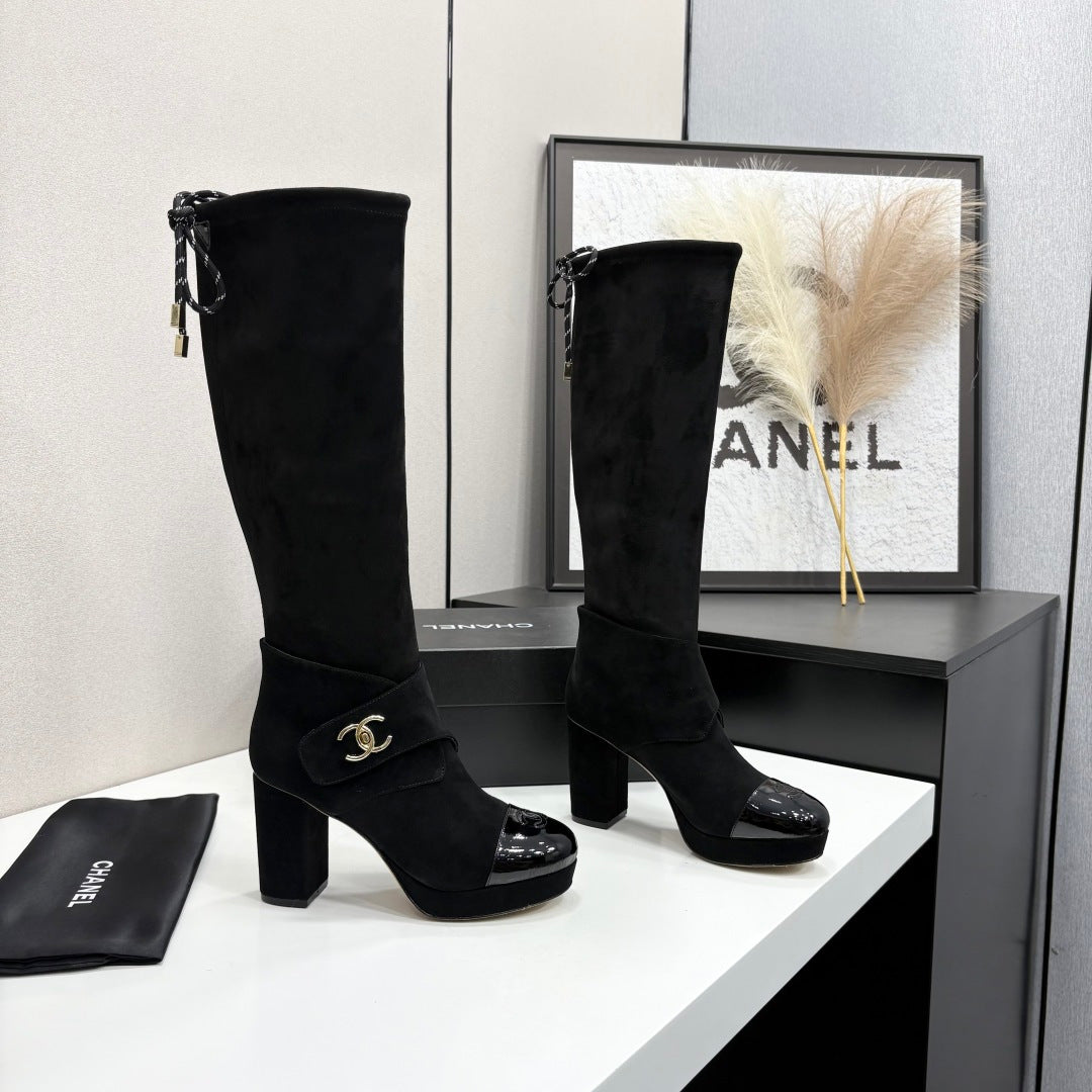 CC 2026 Tall Boots Black Black Logo Suede Leather 193649