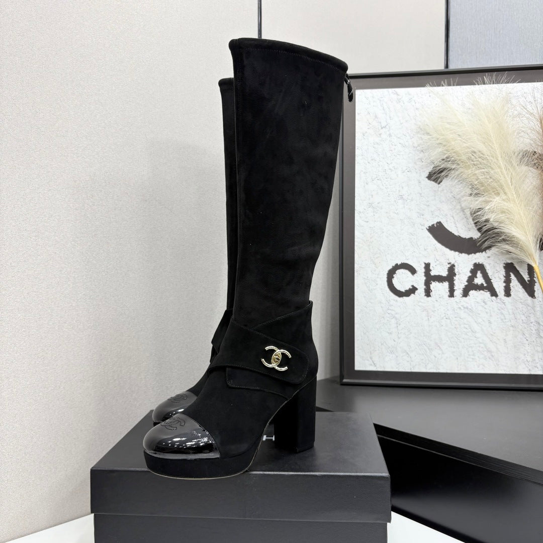 CC 2026 Tall Boots Black Black Logo Suede Leather 193649