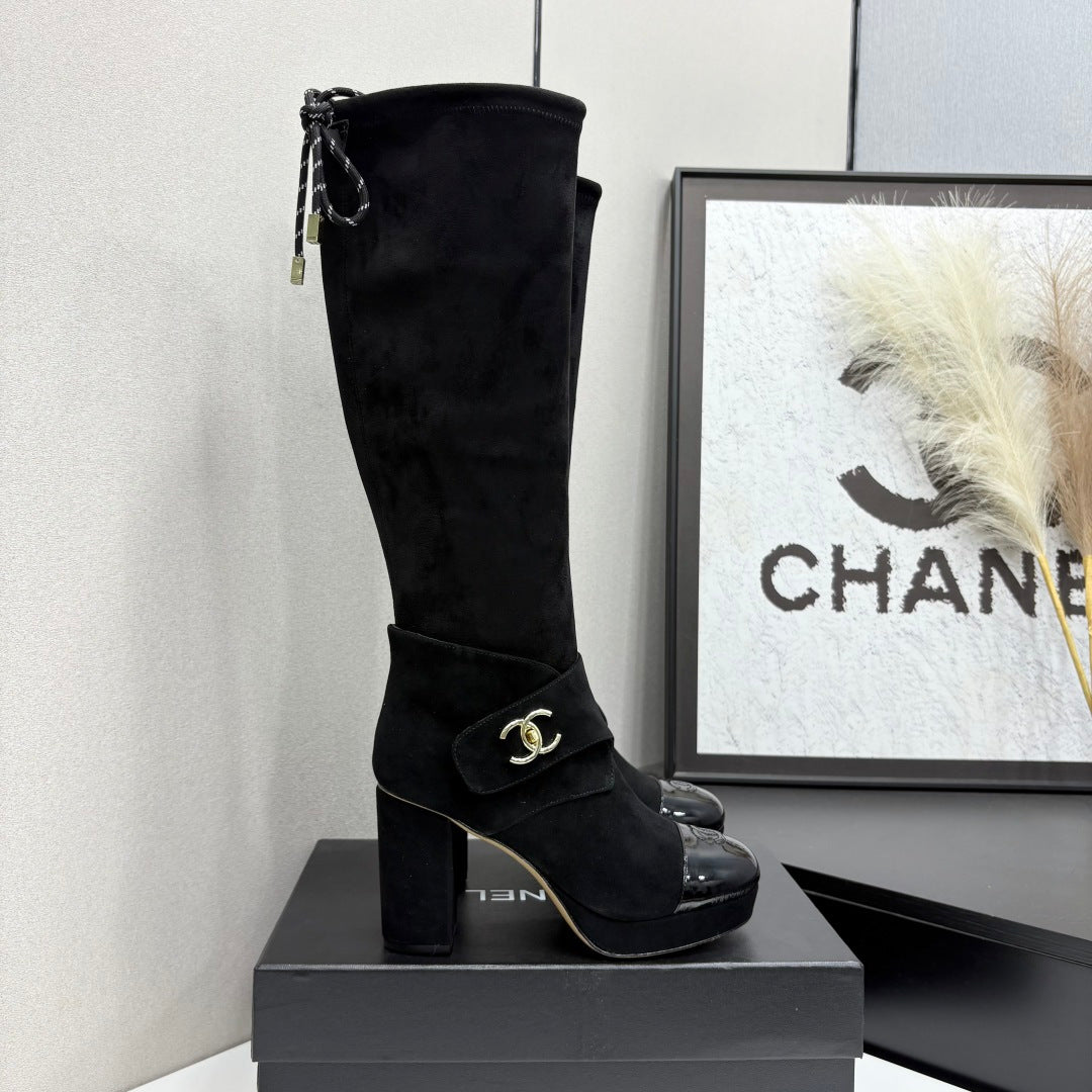 CC 2026 Tall Boots Black Black Logo Suede Leather 193649