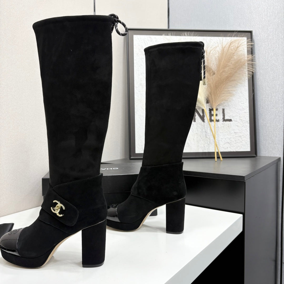CC 2026 Tall Boots Black Black Logo Suede Leather 193649