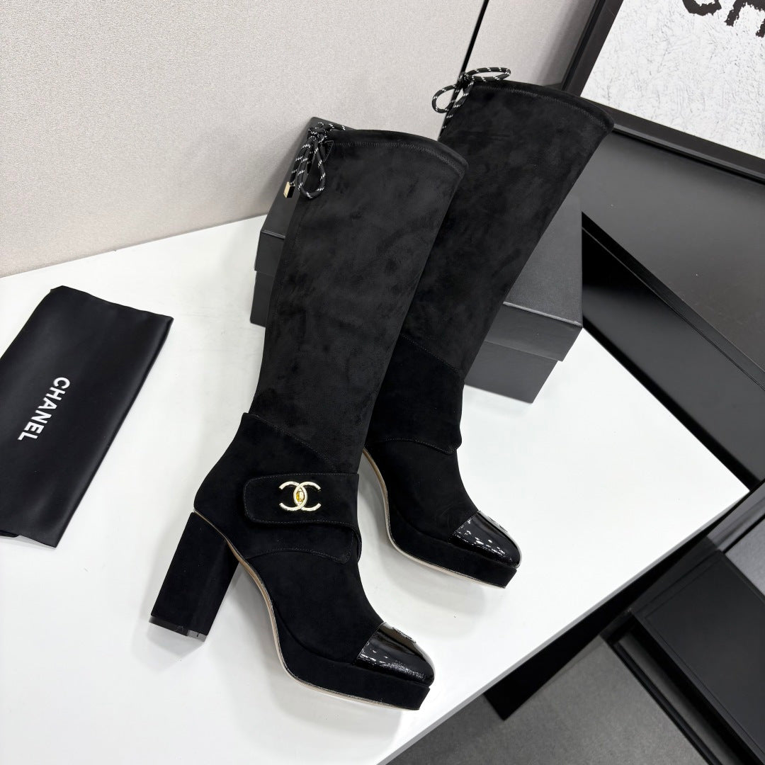 CC 2026 Tall Boots Black Black Logo Suede Leather 193649