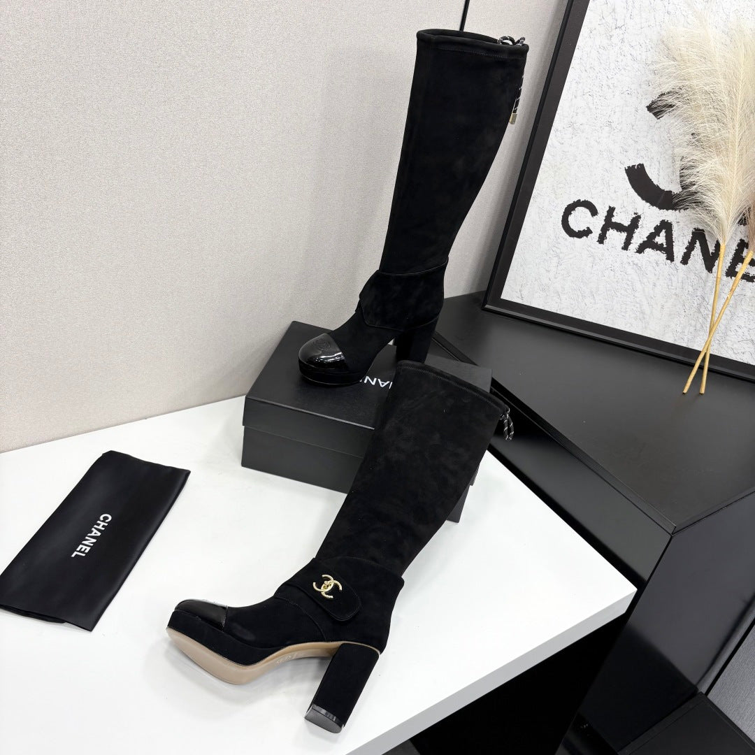 CC 2026 Tall Boots Black Black Logo Suede Leather 193649