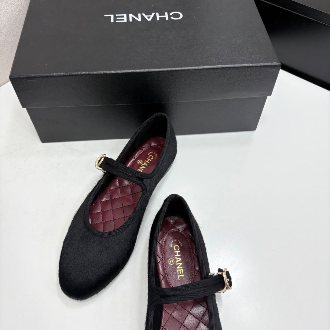 CC 2026 Mary Jane Ballet Flats Black Logo Pony Hair 193781