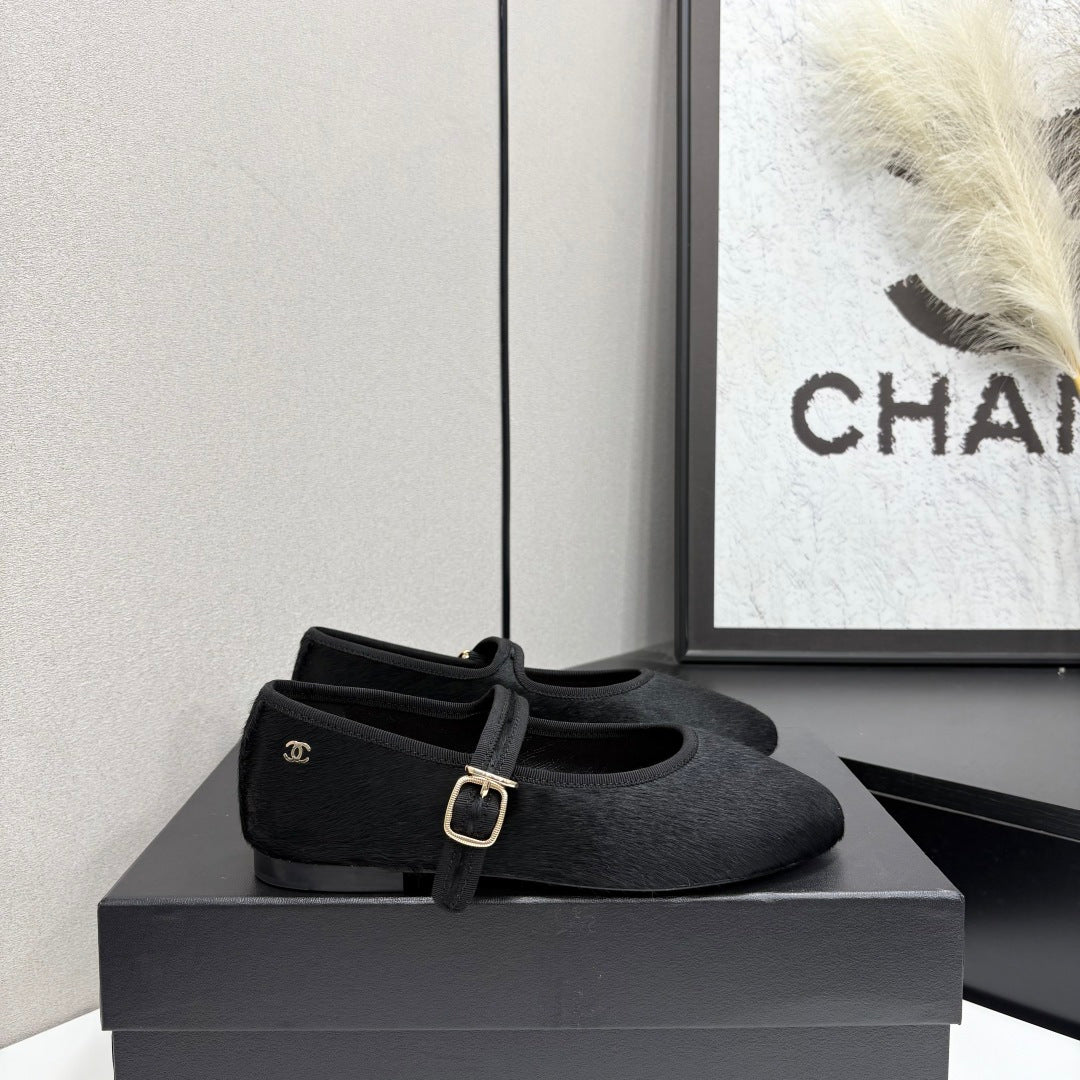 CC 2026 Mary Jane Ballet Flats Black Logo Pony Hair 193781