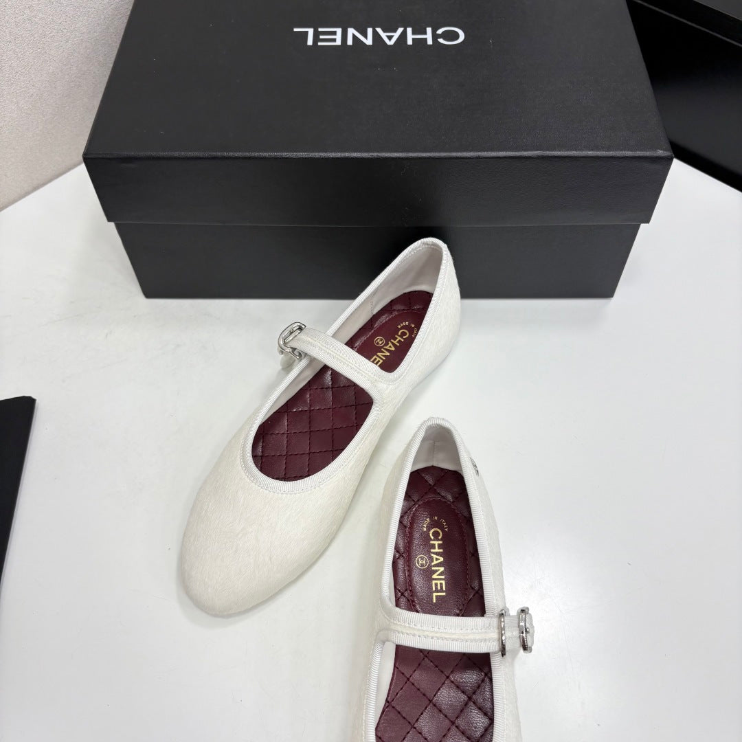 CC 2026 Mary Jane Ballet Flats White Logo Jacquard Fabric 193783