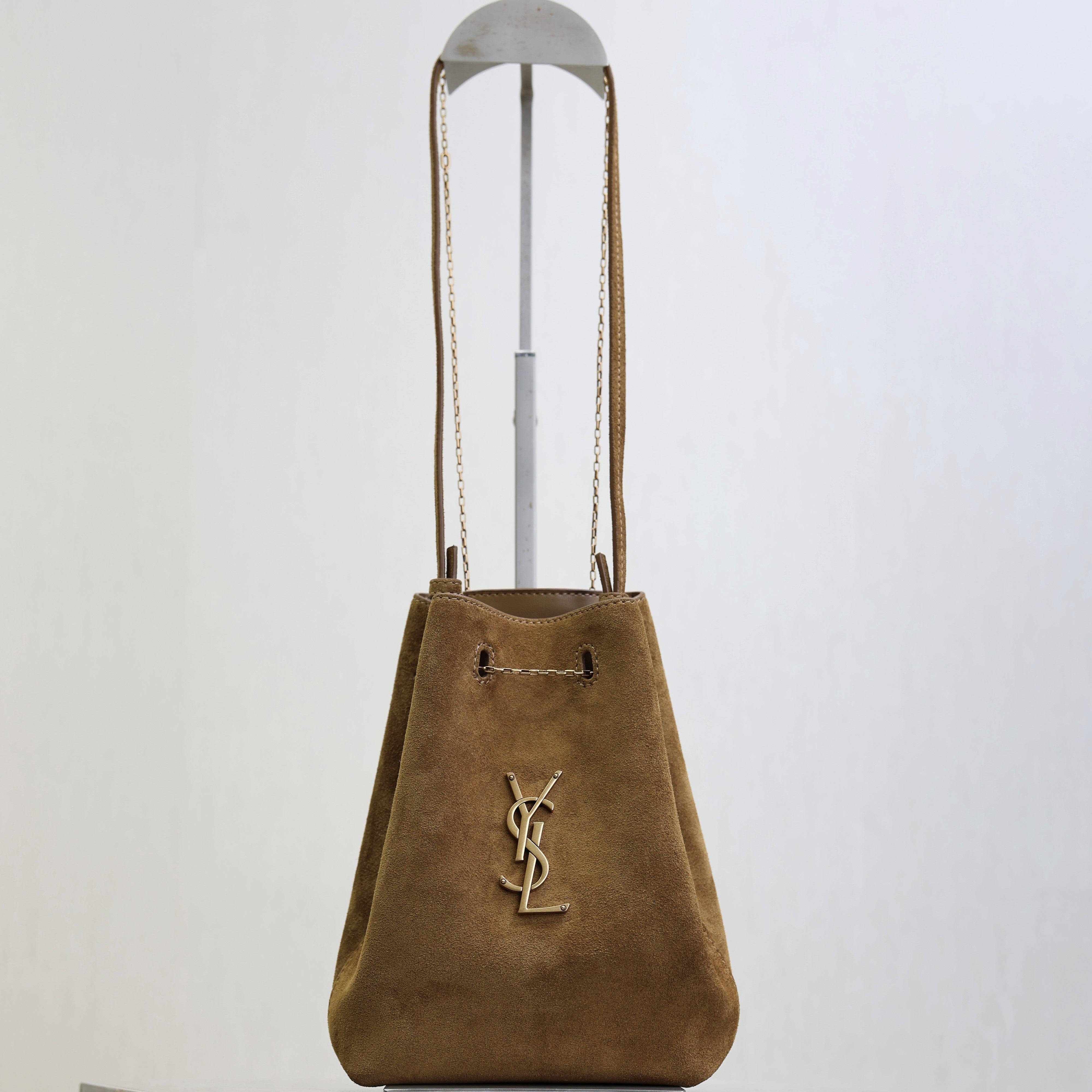 Prada Pochon Bucket Bag 20cm Brown Suede Bronze-Tone HW