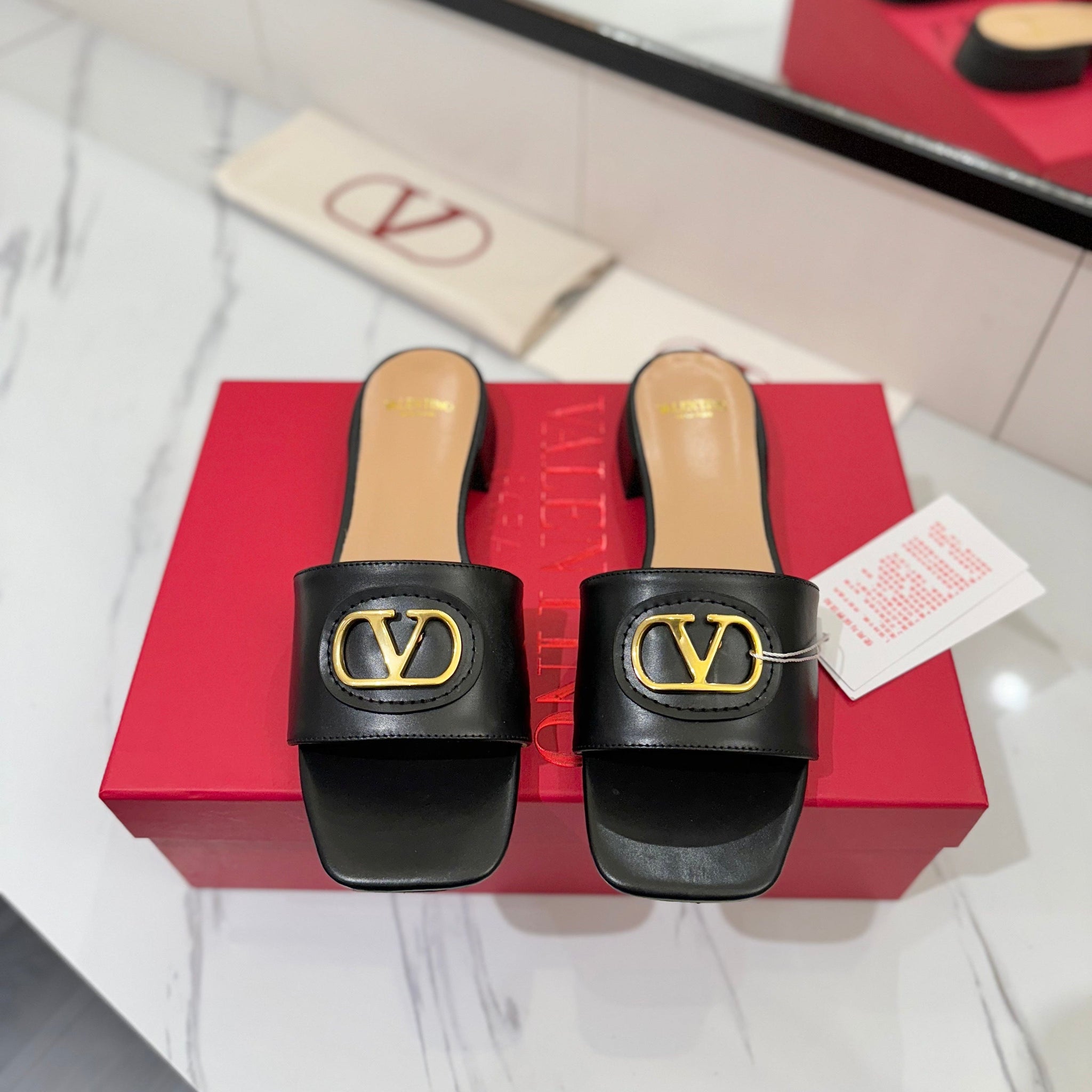 Valentino 26s Sandals Black Smooth Calfskin With Gold Hardware